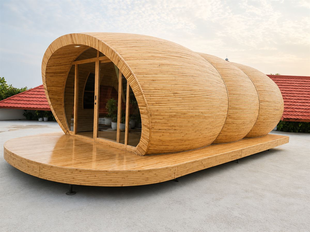 Organic bamboo roof canopy structure in a premium tropical eco-resort setting
